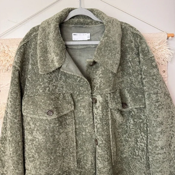 ASOS Design Curve Teddy Trench Coat Green Plus Size 24 - Picture 3 of 8